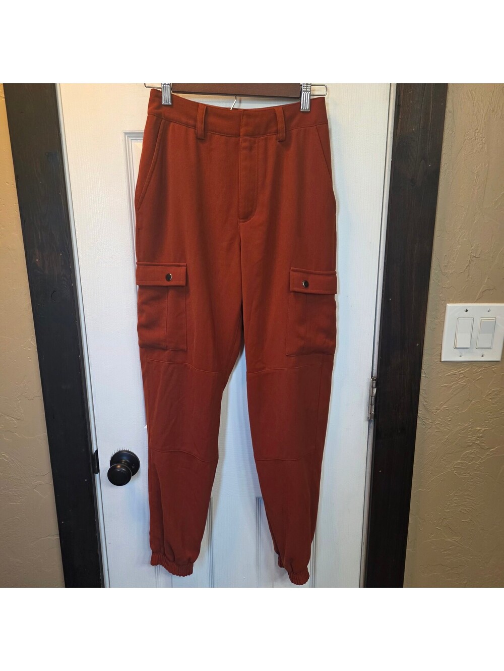 Express Women's Rust Orange Cargo Jogger Pants with Elastic Cuffs- XXS